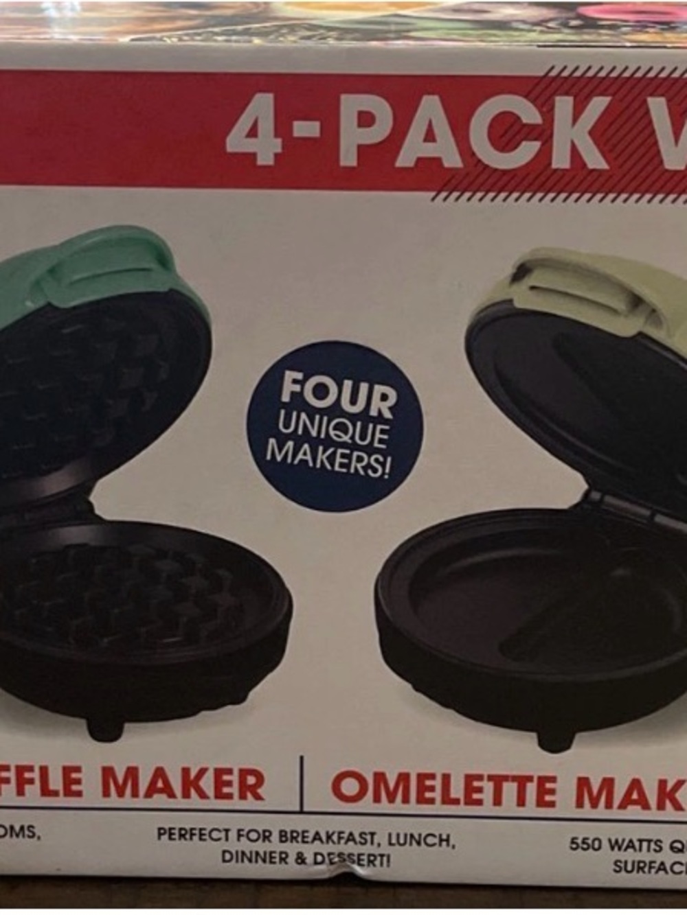 4-Pack Mini Breakfast Makers - Aqua & Light Green Waffle + Omelette Makers